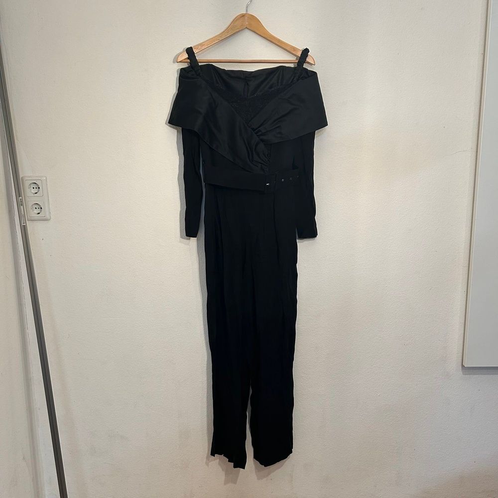 Vintage Black Satin Off The Shoulder Jumpsuit Romper